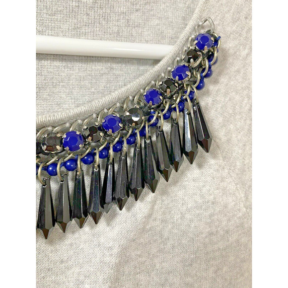 Milly Gray Short Sleeve Knit Top‎ Embellished Black Blue Beads Size P(0-2) - Picture 4 of 10